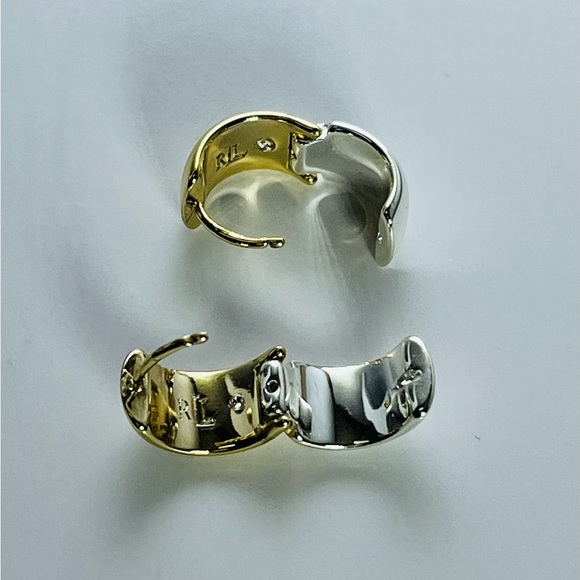 Ralph Lauren Two-Tone Crystal Huggie Hoop Earrings - Picture 3 of 6